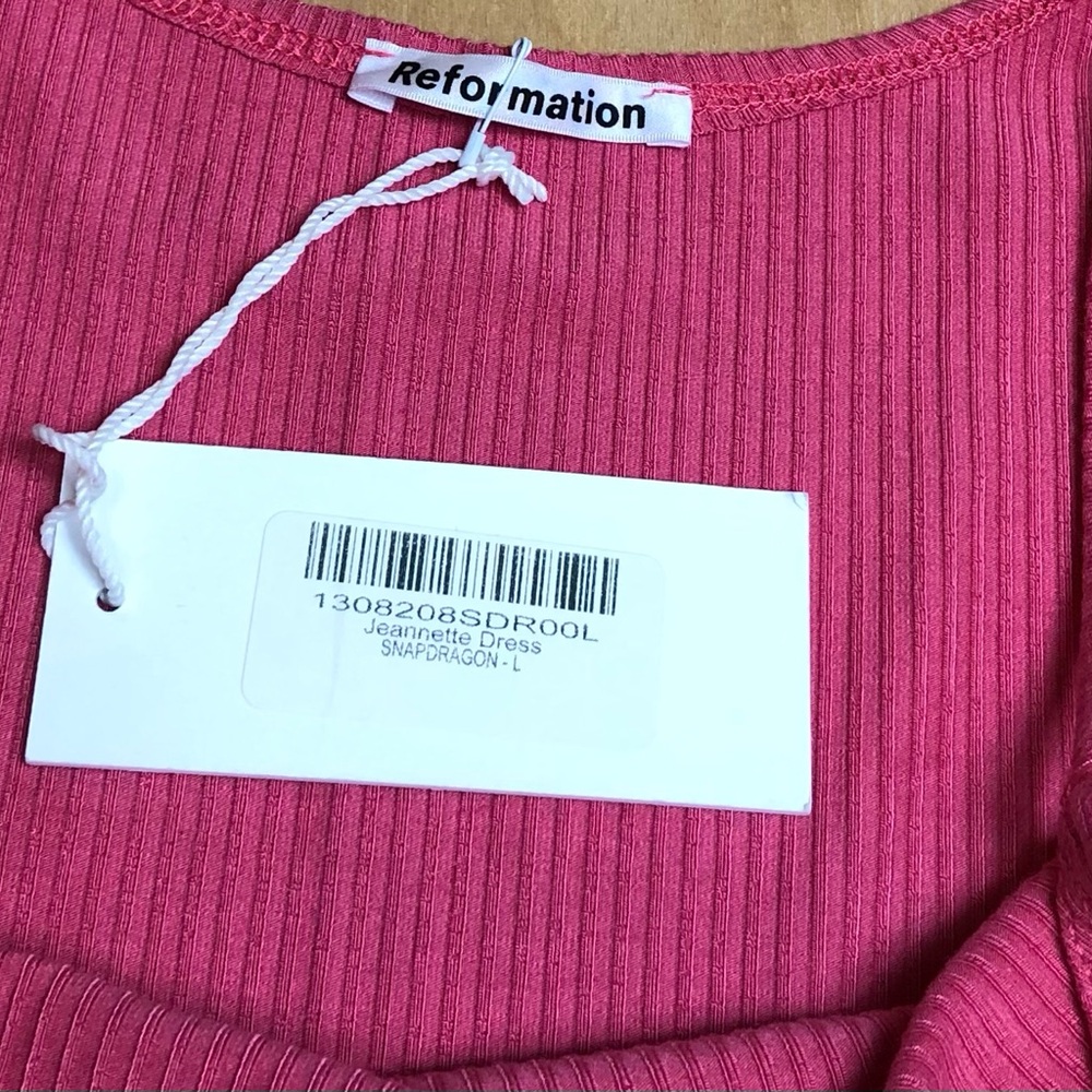 NWT Reformation Ribbed Minidress Pink Stretch Tencel Lyocell Womens Large - Picture 4 of 7